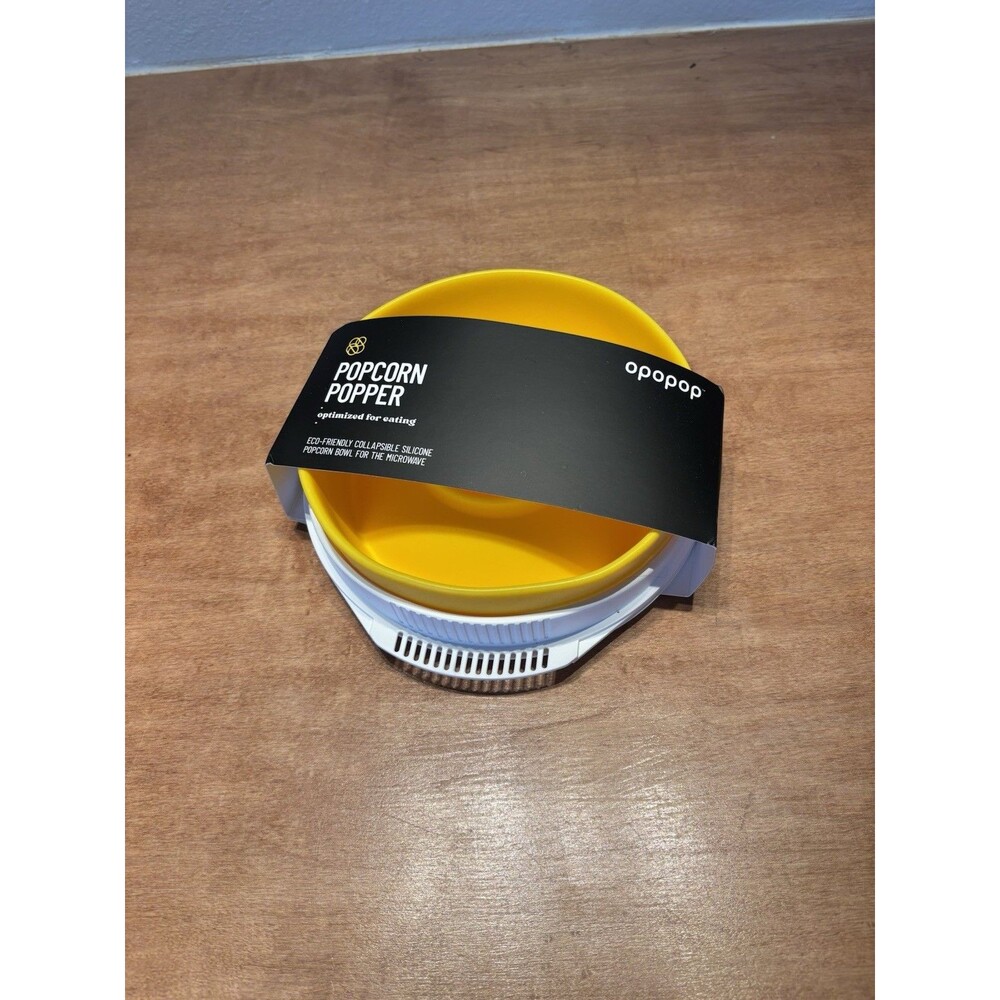 Opopop Silicone Microwave Popcorn Popper Collapsible Bowl-Yellow & White-NEW-NIP
